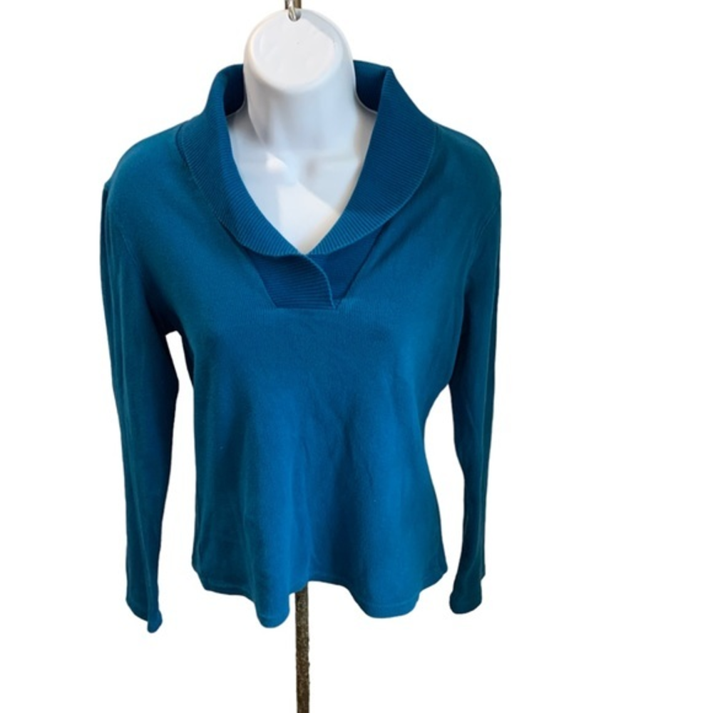 Rafaella Small Blue V Neck Knit Pullover‎ Collared Sweater Y2k
